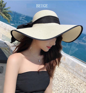 LuxioWear Women’s Summer Sun Hat | Foldable Straw Floppy Beach Hat with Bow