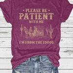 LuxioWear Western Denim Retro T-Shirt | Round Neck Short Sleeve Print Top