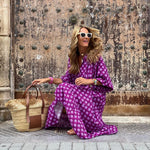 LuxioWear Bohemian Maxi Dress | Vintage Floral V-Neck Summer Outfit