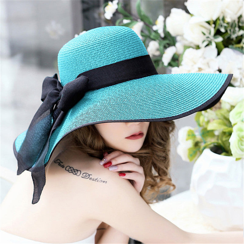 LuxioWear Women’s Summer Sun Hat | Foldable Straw Floppy Beach Hat with Bow