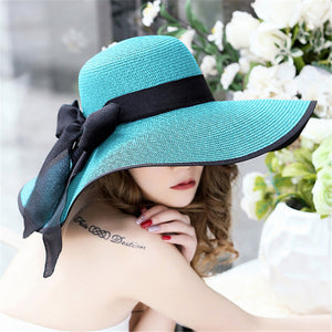 LuxioWear Women’s Summer Sun Hat | Foldable Straw Floppy Beach Hat with Bow