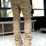 LuxioWear Men’s Stacked Jeans | Slim Fit Patched Cotton Trousers