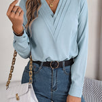 Luxiowear Layered V-Neck Long Sleeve Blouse | Elegant Women’s Solid Color Shirt