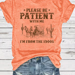 LuxioWear Western Denim Retro T-Shirt | Round Neck Short Sleeve Print Top