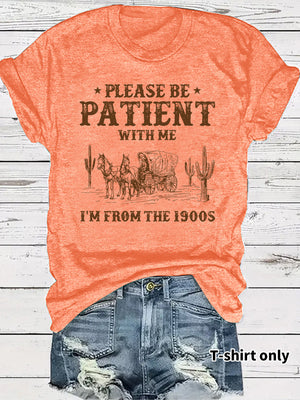 LuxioWear Western Denim Retro T-Shirt | Round Neck Short Sleeve Print Top