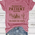 LuxioWear Western Denim Retro T-Shirt | Round Neck Short Sleeve Print Top